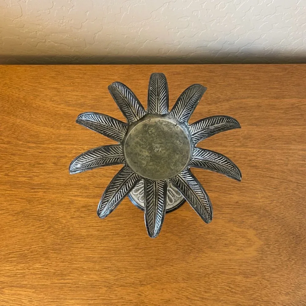 Candle Holder Metal Palm Tree Leaf Pillar Stand